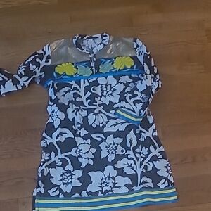 Floral Tunic Dress with Yellow Accent